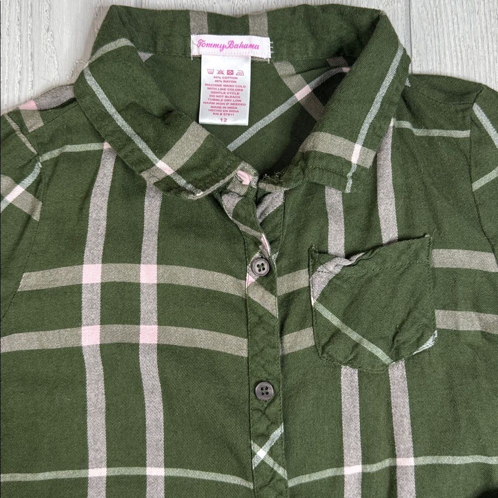 Girls Tommy Bahama plaid flannel, green/pink size L (10/12) - Picture 4 of 5
